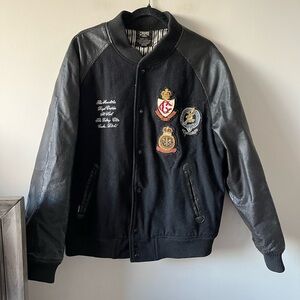 Crooks & Castle Varsity Leather and wool Bomber jacket